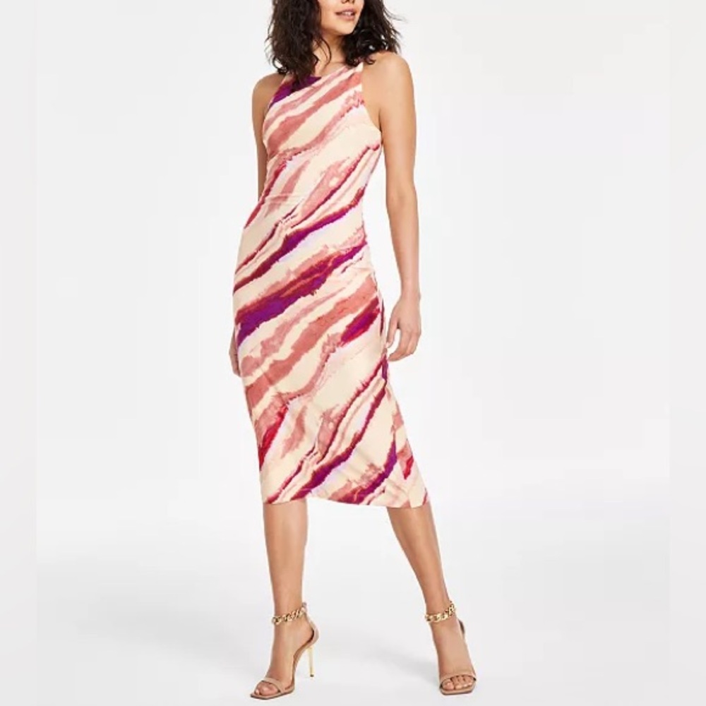 RACHEL Rachel Roy Women's Printed Sleeveless Midi Sheath Dress Nectarine Swirl